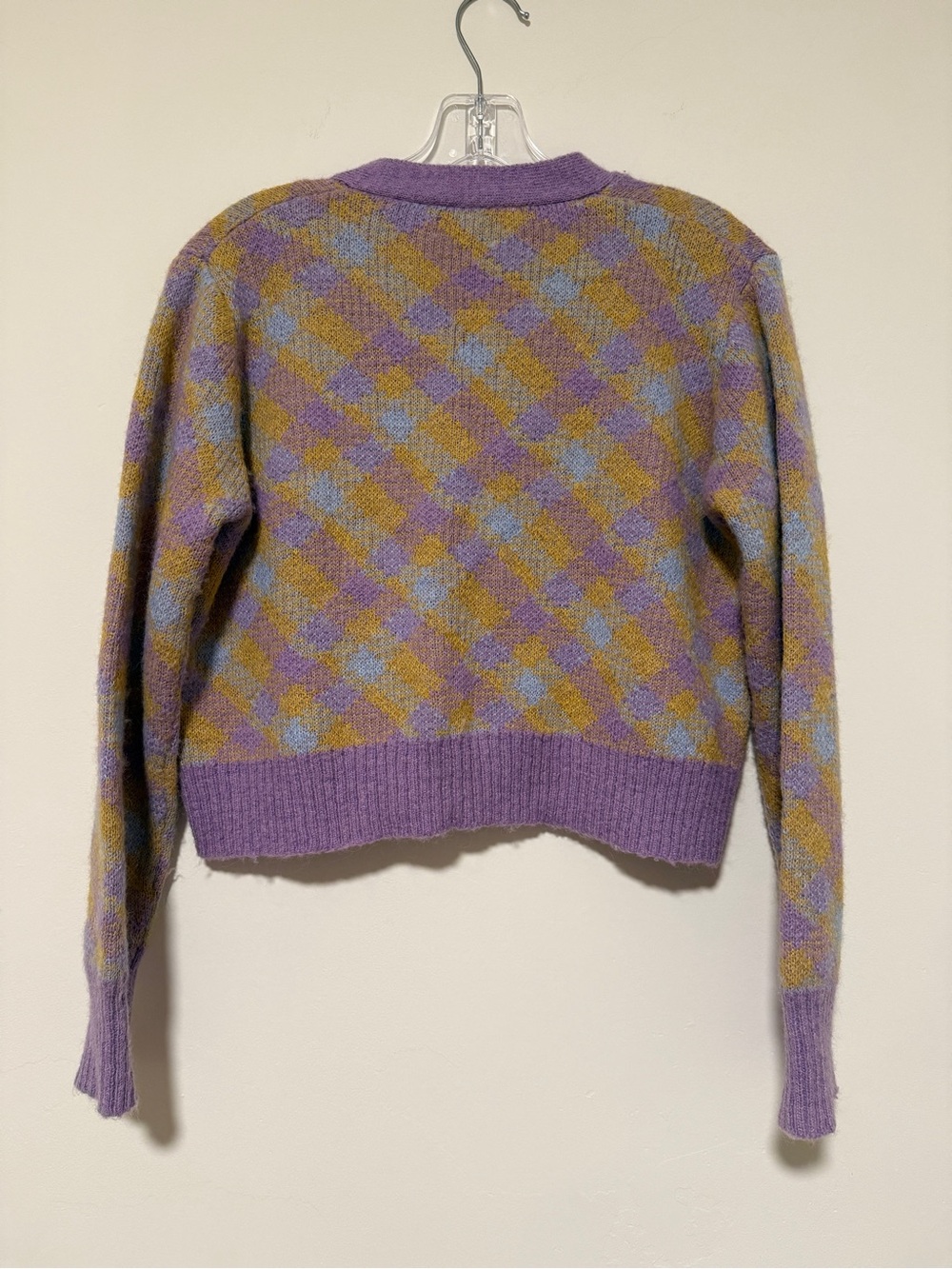 House of Harlow Lavender Plaid V-Neck Button Cardigan Sweater - Picture 3 of 3